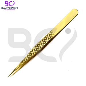 In Golden Color Application Tool Multi Shapes & Purposes Grafted Tweezers Non-Slip Grip Lash Extension Tweezers for Volume - Product Image 4