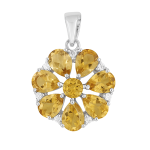 Rhaya Jewels Women's 100% Natural <b>Citrine</b> Flower <b>Pendant</b> Rhodium Plated Sterling Silver Minimalist Fine Micro Insert Charms Gift - Product Image 3