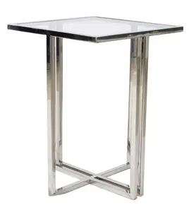 Prix en vrac Hot Selling Table d'extrémité en verre trempé clair avec base en métal poli brillant - Product Image 1