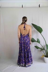 Boho imprimé Maxi robe Design fleur impression en mousseline de soie licou dos nu sans manches de haute qualité élégant plage fête - Product Image 2