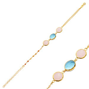 Quartz rose et aigue-marine lunette en or Bracelet en argent sterling en gros fait à la main 925 bijoux fins - Product Image 1