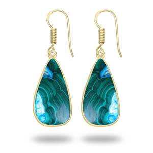 ต่างหูดีไซน์เนอร์ทำมือจากทองเหลืองชุบทอง ประดับด้วยพลอยอะซูไรต์-มาลาไคต์ สวยงามคลาสสิก เหมาะสำหรับงานปาร์ตี้และแฟชั่น - Product Image 6