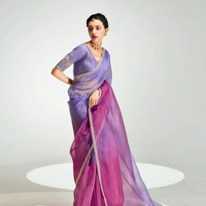 Colección Saree basada en tejidos de diseñador con blusas hechas a mano en contraste Ropa de fiesta India pakistaní Tarifas al por mayor - Product Image 1