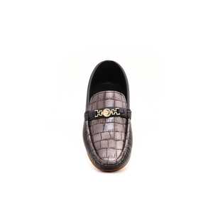 Boys Classic Grey KD0375 Formal Moccasin Shoes Comfortable Genuine Leather with <b>Flat</b> <b>Pointed</b> <b>Toe</b> for Spring Weddings - Product Image 1