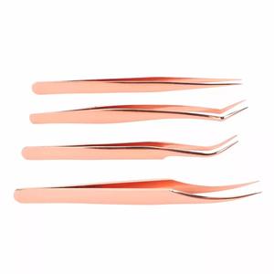 Pince à épiler d'extension de cils de précision en or rose avec logo personnalisé Outil d'application de volume professionnel en acier inoxydable de haute qualité - Product Image 1
