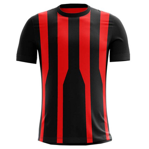 Maillot de football de sport à manches courtes avec doublure rouge et noire contrastée, en polyester et élasthanne, de haute qualité - Product Image 1