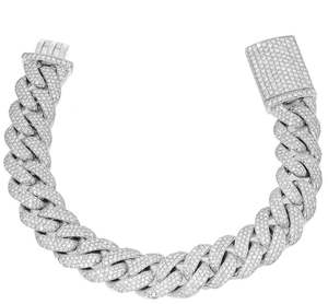 สร้อยข้อมือเพชร14K ทองคำขาวชุบเงิน925สร้อยข้อมือเพชรคิวบา - Product Image 1