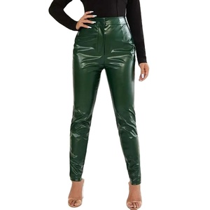 Pantalon crayon slim vert pantalon longueur cheville haute qualité pantalon en cuir PU taille haute à la mode grande taille - Product Image 1