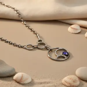 Collar de Eslabones de Plata 925 Chapado en Oro con Zafiro Azul para Mujer, Joyería Elegante para Regalos y Fiestas - Product Image 3