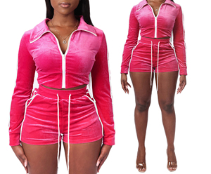 Spring <b>Lounge</b> Wear 2025 Custom Logo Rhinestone Crop Velour Two Piece Tracksuit Zip up Sweatshirt <b>Shorts</b> Set Velvet Womens Sets - Product Image 4