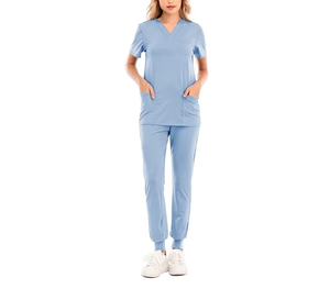 Spandex femmes col en v tricot panneau gommage haut + pantalon dentisterie uniforme chirurgical hommes infirmière médicale gommages uniformes ensembles - Product Image 5