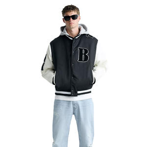 แจ็คเก็ตบอมเบอร์มีฮู้ดสำหรับผู้ชายสีดำออกแบบโลโก้ได้ตามต้องการมีให้เลือกทุกสีและขนาด - Product Image 1