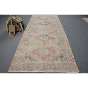 พรมสไตล์ตุรกีโบราณ4.8x10.9ft การออกแบบงานปะต่อสีชมพูสีเขียววัสดุขนสัตว์แบบถักแบบแบนเรียบลาเท็กซ์สำหรับตกแต่งห้องนั่งเล่น - Product Image 1