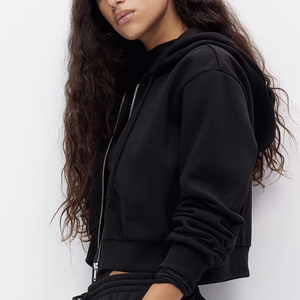 Sudadera con capucha recortada estilo urbano para mujer con logotipo personalizado estampado bordado OEM ODM ropa informal fabricante directo de fábrica - Product Image 3