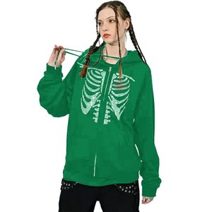Custom Rhinestones Skeleton Hoodies Women's Zip up Oversized Hoodies Sweatshirts Custom Logo Streetwear Hoodies - Product Image 6