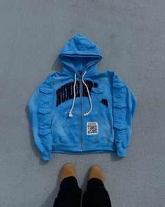 Venta al por mayor de alta calidad 100% algodón de lana de cara completa con cremallera Sudadera con capucha sólido diseño de calavera serigrafiada Sudadera con capucha hombres mujeres - Product Image 1