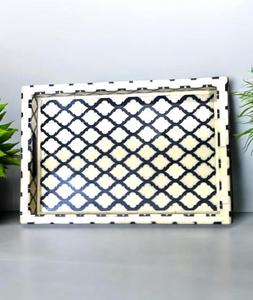 Bandeja de Servicio Decorativa, Artesanía, Diseño Rectangular/Octagonal con Incrustaciones de Hueso y Resina - Product Image 1