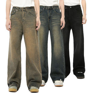 Jean cargo ample et délavé pour homme, style vintage, coupe large, streetwear, denim déchiré, coupe décontractée, rétro - Product Image 1