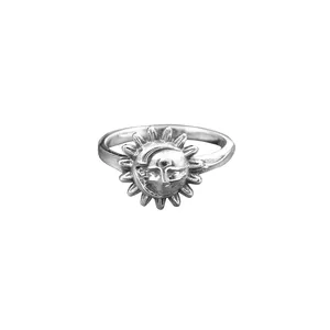 Anel de prata esterlina 925 para rosto Sun Moon, fabricante indiano de prata, feito à mão, atacado, anel minimalista feito à mão