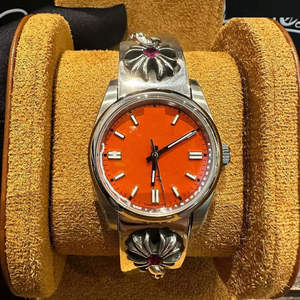 Montre de luxe unisexe en acier inoxydable à quartz, diamant moissanite VVS, cadran orange, qualité supérieure, tourbillon mécanique glacé ETA - Product Image 1