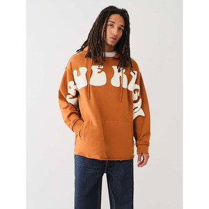 Sweats à capuche complets à imprimé bouffant bas en détresse conception d'impression personnalisée épaule tombante surdimensionné hiver sweats à capuche en coton unisexe - Product Image 5