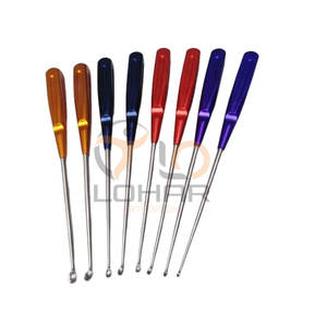 Curettes standard pour colonne cervicale osseuse Instruments orthopédiques pour colonne vertébrale de bonne qualité Ensemble de curettes cervicales arc-en-ciel américaines - Product Image 1