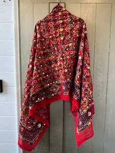 New Season Handmade Ethnic <b>Silk</b> Long Dupatta with Colorful Floral Threadwork Mirror Pieces and Kaudi Shells - Product Image 3