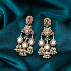 Pendientes Mehendi antiguos, joyería india tradicional de oro alto, Pendientes colgantes hechos a mano para bodas y festivales - Product Image 2