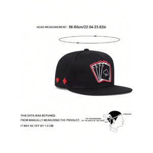 Gorras de béisbol con bordado de póker clásico, Snapback personalizado, ropa de calle de ala plana, sombrero con diseño de traje de tarjeta, proveedor de gorra blanca y negra - Product Image 5
