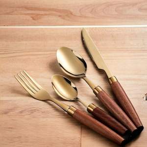 Wholesale Luxury Custom Stainless Steel with Acacia Wooden Handle Flatware Wedding Gift Restaurant Set Customization Available - Product Image 2
