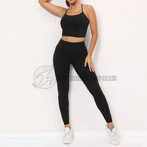 Vêtements de sport pour femmes ensemble de Yoga sangle réglable rembourré débardeur & Scrunch bout à bout Legging soutien-gorge motif solide grande taille Fitness vêtements de Yoga - Product Image 2