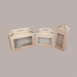 Maleta de Navidad de cartón marrón liso, 10 Uds., materiales reciclados, caja de embalaje de regalo cuadrada con ventana 290x145H190mm - Product Image 1