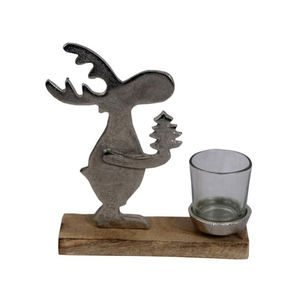 Fabricant et fournisseur indien de cerf en fonte d'aluminium debout sur une base en bois finition noire personnalisée prix de gros - Product Image 3