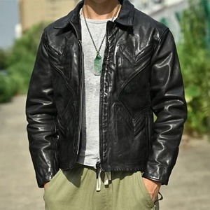 Nouvelle veste écologique imperméable en toile lavée vintage pour hommes en cuir véritable - Product Image 4