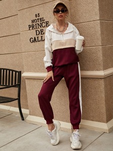 Últimos diseños de las mujeres Sudadera con capucha larga Chándal Color sólido Conjunto de dos piezas Tops bordados de invierno Precio al por mayor - Product Image 5