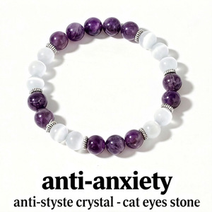 Hemasa Fashions Purple Blue Ball-Shaped Crystal Rhinestone Natural Stone Beaded <b>Bracelet</b> Unisex Boho Jewelry Stretch Bangle Gift - Product Image 2