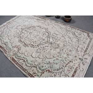 Alfombra turca Vintage, clásica, blanca, Beige, 5,7x9,4 pies, respaldo de látex de lana, patrón de retazos para sala de estar, pasillo, dormitorio de adolescentes - Product Image 4