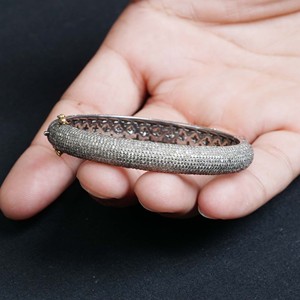 Genuine Pave Set Black Diamonds Handmade <b>Solid</b> 925 Sterling <b>Silver</b> Designer Openable Bangle Jewelry Supplier & Manufacturer - Product Image 1