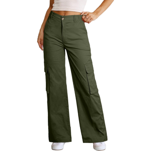 Pierna recta suelta ajuste seis bolsillos 100% algodón Cargo pantalones mujeres uso diario cómodos pantalones personalizados - Product Image 1