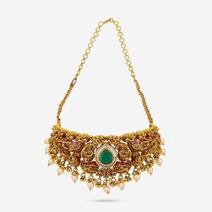 Antique Chokers <b>Necklace</b> 188666 Zinc Alloy Tassel with <b>Ruby</b>-Green Synthetic Zircon Stones Elegant Timeless for Wedding Occasions - Product Image 3