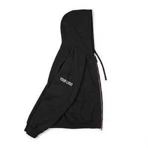 Custom Logo Front Oversized Heavyweight Full <b>Zip</b> <b>Hoodie</b> Men's 100% Cotton Quick Dry <b>Pocket</b> Winter Streetwear Wholesale - Product Image 2