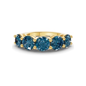 Superbe bague ronde bleu roi avec diamant de laboratoire de 0,50 ct, or massif 14 carats, couleur bleu roi, clarté VS, 5 diamants, profondeur éclatante - Product Image 2