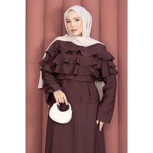 Ensemble court 2 pièces en crêpe avec détail volanté prune, taille empire XS/XL, haut évasé et short, motif uni, style club, tenue de sortie de jour - Product Image 2