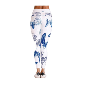 Hot Selling Women's Custom White Knitted Fitness <b>Leggings</b> with Floral Print Stretchable Yoga Printed <b>Leggings</b> on Sale - Product Image 2