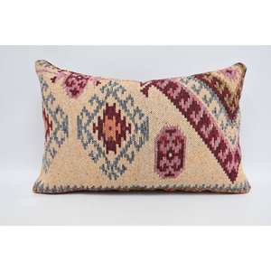 Almohada de lana naranja de estilo tradicional con estampado geométrico de 16x24 pulgadas con estampados cuadrados florales vintage estilo de lujo para uso en sofá - Product Image 1