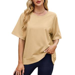 Blusa Casual de Mujer para Primavera/Verano 2025, Personalizada, Holgada, de Manga Corta con Mangas de Mariposa, Cuello Redondo, Camisas Extra Grandes de Color Sólido - Product Image 5