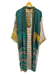 Peignoir d'été en soie Sari Kimono Vintage Sari Robe Soft Beach Party Gown Indian Handmade Silk Kimono - Product Image 4