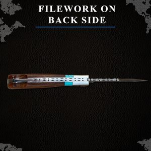 Dao gấp thép Damascus thủ công cao cấp <span class=keywords><strong>2</strong></span> lưỡi, cán sừng hươu, độ bền cao, bảo hành <span class=keywords><strong>3</strong></span> năm - Product Image 3