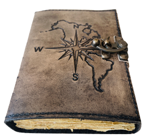 Brújula en relieve de diseño personalizado con Cuaderno de mapas, diario antiguo de cuero genuino, diario de escritura, suministros de regalos al por mayor, cuaderno - Product Image 3