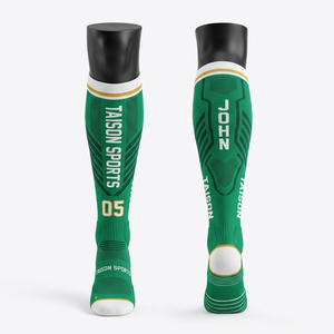 Premium 200 GSM <b>Polyester</b> Nylon Spandex Men Netball <b>Socks</b> Green White Breathable Mesh Compression Panels Jacquard Custom Logo - Product Image 1